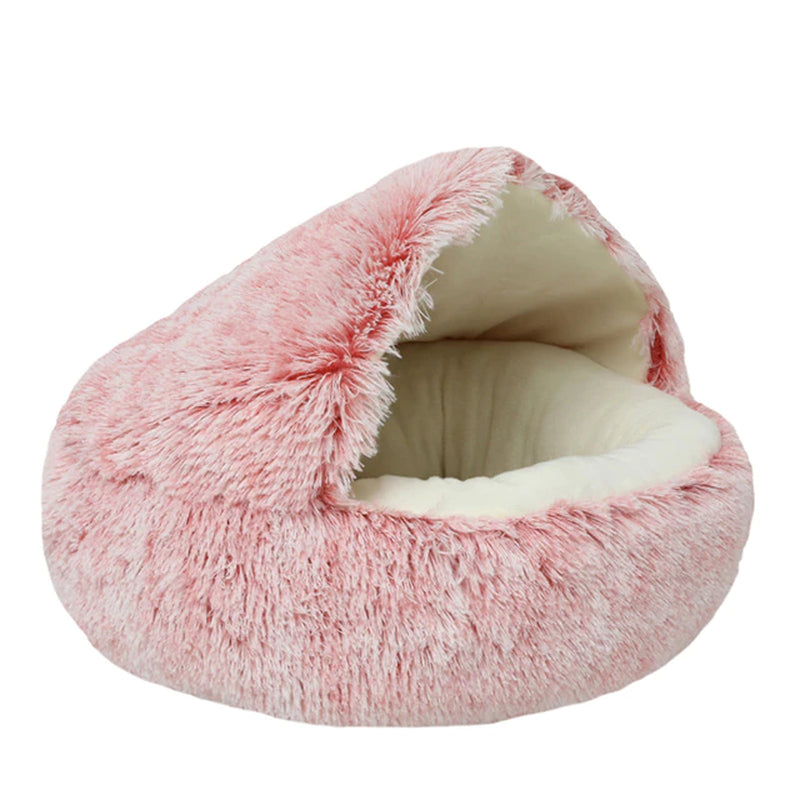 "2-in-1 Plush Round Pet Bed for Small Dogs and Cats - Cozy Nest for Warming Sleep"